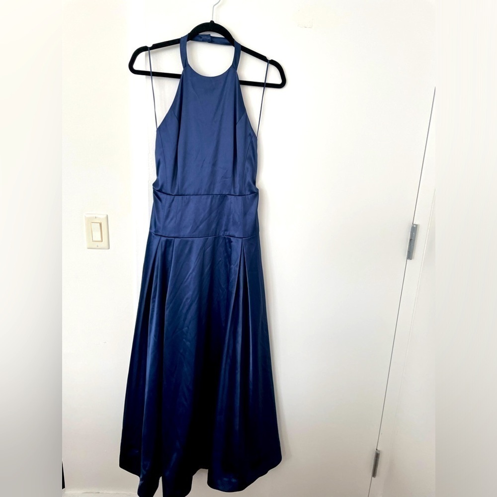 NEW Reformation lilyann satin dress gown in navy - Picture 4 of 7